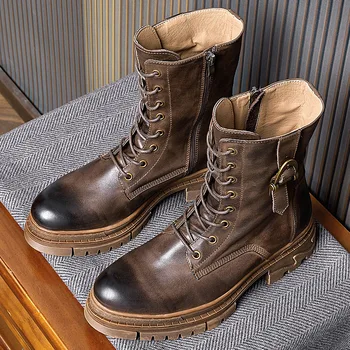Мужские военные ботинки, армейские мужские тактические армейские ботинки, мужская обувь, мотоциклетные ботинки в стиле ретро из натуральной кожи, высококачественные мужские кроссовки