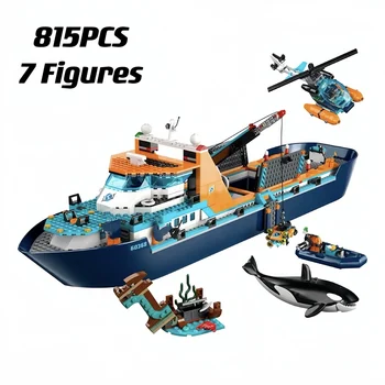 Новый корабль Arctic Explorer, Совместимый с 60368 строительными блоками, Кирпичи, Плавучая лодка, вертолет, Подводная лодка, Косатка, Игрушки для мальчиков, Подарки для девочек