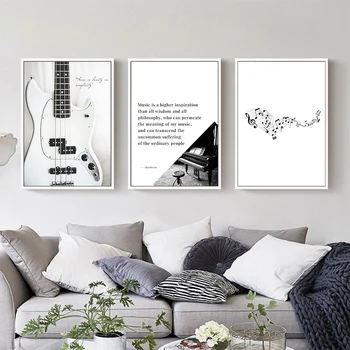 Минималистичная гитара, Ноты фортепиано и птицы, Туманная дорога, Холст формата А4, печать плаката, Украшение спальни, гостиной OT254