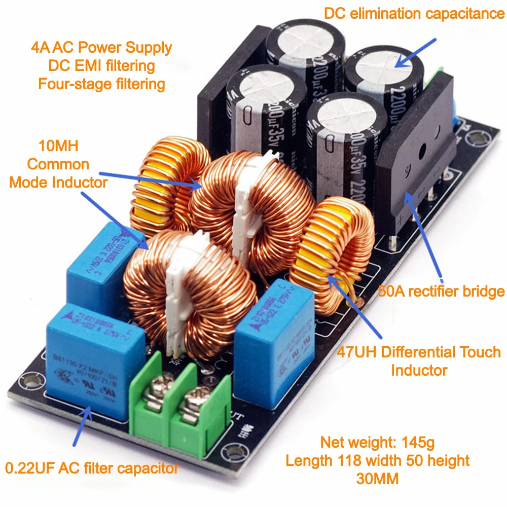 4A 10A 20A Фильтр питания переменного тока Фильтр электромагнитных помех EMI Высокочастотная фильтрация мощности EMC для усилителя мощности звука
