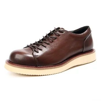 Мужские оксфорды в стиле ретро, роскошная натуральная кожа, 2023, круглый носок, качество ручной работы, британский тренд, повседневная социальная обувь на плоской подошве, мужская