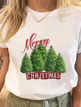 Дерево, акварель, Милая женская мода, Новогодняя футболка с коротким рукавом, одежда с принтом, Праздничная футболка, Женские Рождественские графические футболки