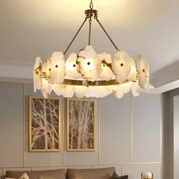 Белый Мраморный медный подвесной светильник цвета Слоновой кости, современные потолочные светильники 2024 года, люстра для домашнего декора, светодиодная подвесная лампа для столовой