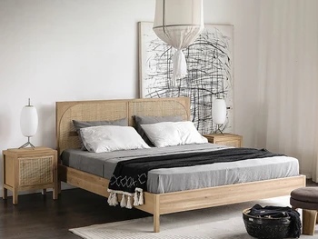 Скандинавская винтажная ротанговая кровать из массива дерева, кровать lonely wind в главной спальне отеля типа 