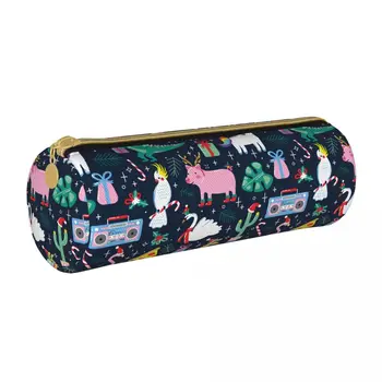 Рождественские кожаные пеналы с милыми животными, держатель для ручек, сумка для студентов, большое хранилище школьных принадлежностей, подарки, сумка для карандашей