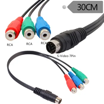 Переходник для 7-контактного кабеля S-Video с разъемом 3 RCA на компонентный кабель RGB, 0,3 м