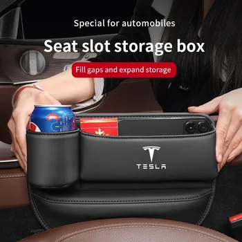 Автомобильный Вшитый Зазор Для Сиденья Щелевая Прорезь Кожаный Ящик Для Хранения С Чашкой Для Tesla Model 3 Model Y Model S Model X Аксессуары Для Интерьера Авто