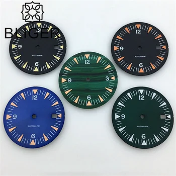 Стерильный циферблат BLIGER 31 мм, черный, синий, зеленый, подходит для часов NH35, NH36, механизм для дайверов, мужские часы, зеленый, светящийся