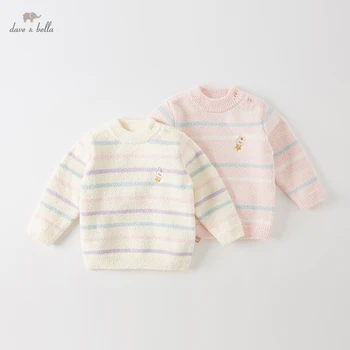 Dave Bella/ Весенне-осенний вязаный свитер с длинными рукавами для новорожденных девочек, детский пуловер в полоску, свитер, топы для маленьких девочек DB4223792