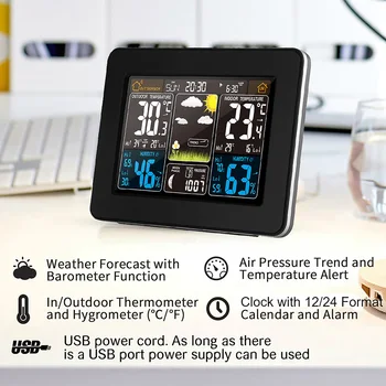 Цифровые будильники Часы с прогнозом погоды Цветной экран Многофункциональных электронных часов Календарь Температура Влажность