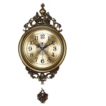 Домашний декор Современные настенные часы с маятником Винтажные круглые настенные часы Кварцевые Бесшумные Металлические настенные часы Nordic