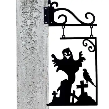 Украшения для ведьм на Хэллоуин, настенные гобелены на Хэллоуин, металлический силуэт призрака, настенные гобелены с черным котом, уличный декор для реквизита для фотографий