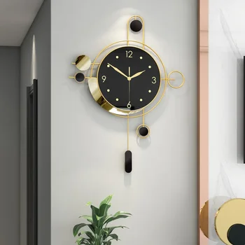 Металлические настенные часы в скандинавском стиле, золотые, черные часы, Настенный декор для дома, креативные Легкие Роскошные Бесшумные Часы, украшение гостиной 2024 г.