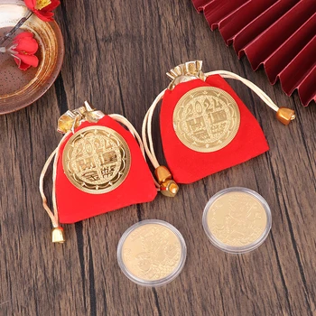 1Шт 2024 Год Дракона Счастливая Золотая монета Памятные монеты Китайский знак Зодиака Предметы коллекционирования Памятные монеты