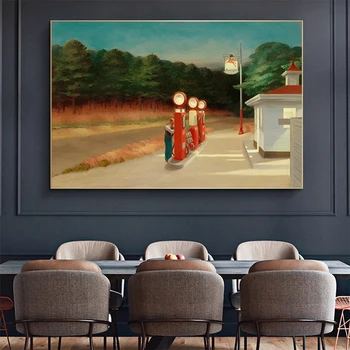 Холст с рисунком заправочной станции Эдварда Хоппера в стиле ретро, современный плакат и гравюра, украшение стен дома в гостиной, настенные художественные картины