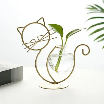 Настольная Стеклянная ваза, Креативный Террариум для кошачьих растений, Металлическая подставка для гидропоники, Плантатор для домашнего сада, украшение стола