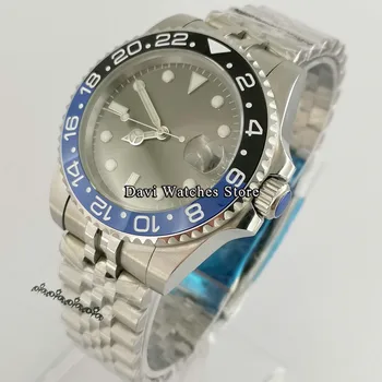 40-миллиметровые стерильные часы с керамическим безелем, Черным циферблатом, сапфировым стеклом, светящейся датой, 24 драгоценных камня, Япония, NH35, Механизм с автоподзаводом