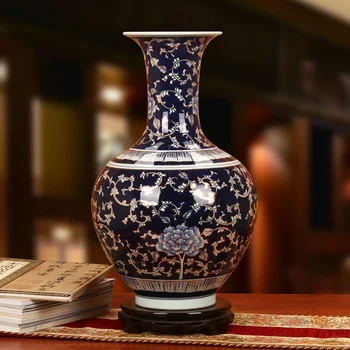 Сине-белая фарфоровая ваза керамическая ваза цзиндэчжэнь ручная роспись пиона в китайском стиле бытовые синие китайские вазы большие