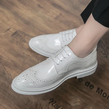 Итальянский люксовый бренд Белый New оксфорд обувь толстой подошве отметил дизайнер Toe зашнуровать обувь мужчины Повседневная обувь свадебные мужской 