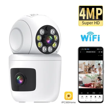 Внутренняя Wifi камера безопасности 2K 4MP с двойным объективом, двойным экраном и двойной записью, беспроводная WiFi камера для защиты безопасности дома
