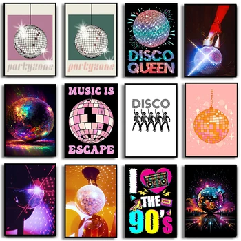 80s Disco Ball Roller Girl Partyzone Мужчины Король Дискотек Плакат и Печать На Холсте Поп-Настенное Искусство для Домашнего Бара Kawaii Room Decor
