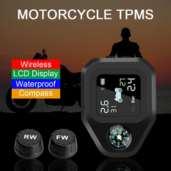 TPMS для мотоциклов с компасом Датчики давления в шинах Система мониторинга Тестер шин Диагностические Инструменты Цифровые Аксессуары для мотоциклов