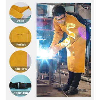 Кожаный Замшевый Защитный костюм для электросварки, защищающий от возгорания, от ожогов, Огнестойкая Теплоизоляционная одежда, Рабочий фартук 85 см
