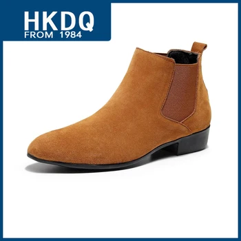 HKDQ/ Качественные мужские замшевые ботинки на высоком каблуке, Модные мужские ботинки 