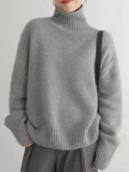 Осенне-зимние свитера, женская теплая водолазка с длинным рукавом, вязаный пуловер, Женская корейская мода, однотонный толстый базовый трикотаж.