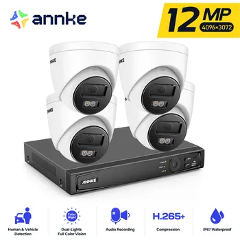 ANNKE Smart Home Dual Light Smart CCTV Camera Комплект видеонаблюдения 12-Мегапиксельная POE-Камера с 4K NVR 8-канальным NVR Наружным Встроенным микрофоном