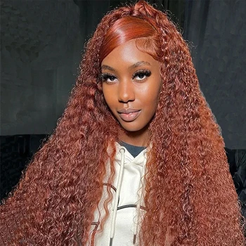 Красновато-коричневые парики с глубокими волнами на кружеве 13x6 13x4 HD Прозрачные парики из человеческих волос с глубокими завитками на кружеве, кружевные парики осеннего цвета