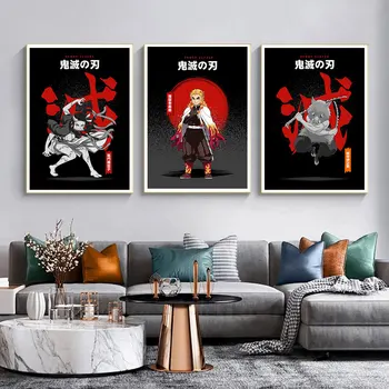 Картина на холсте Demon Slayer Rengoku Tanjirou Nezuko Черный, Красный Плакат Декор Куадрос Аниме Настенное Искусство Картина Домашняя Комната Фрески Подарок