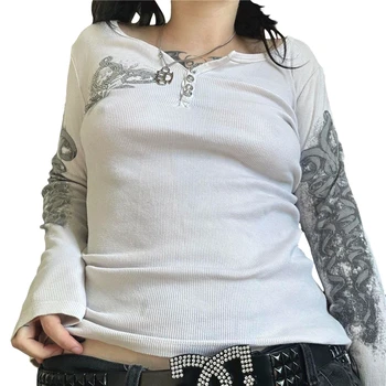 Модные Топы y2k 2000-х, женские футболки с длинными рукавами из страз, одежда в стиле Гранж, Сказочная Одежда, Панк, готическая Одежда, Уличная одежда