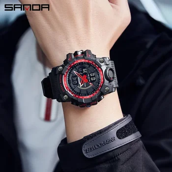 золотые спортивные часы SANDA, Брендовые светодиодные цифровые наручные часы, многофункциональные мужские часы, светодиодный секундомер, Спортивные часы S Shock 3132