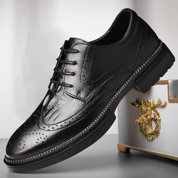 Мужские официальные деловые туфли из натуральной кожи на шнуровке, мужские модельные туфли в джентльменском стиле, Модные Мужские Оксфордские Свадебные туфли, мужские
