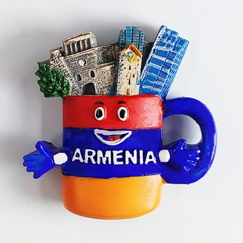 Армянский Милый мультяшный стакан для воды, Расписанные вручную 3D Магниты на холодильник Туристические сувениры Магнитные наклейки на холодильник Подарок