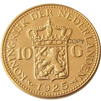 Нидерланды, 1925 Вильгельмина I, декоративная монета с позолотой в 10 гульденов
