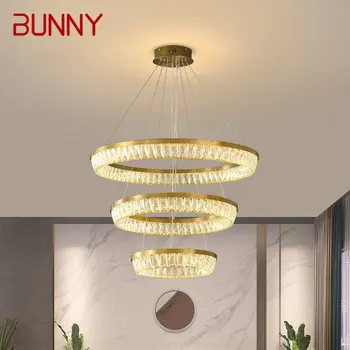 Подвесной светильник BUNNY Nordic Crystal Led Modern Rings, роскошная креативная люстра для гостиной, столовой, декора виллы