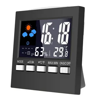 Погодные часы Цветной экран Цифровой дисплей Термометр Влажность Часы Красочный будильник Календарь Погода Электронный будильник