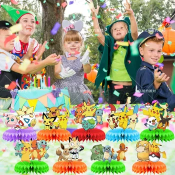 Украшения для вечеринки в честь дня рождения Покемона Пикачу, декор в виде сот, подставка для торта, фон для детских вечеринок, подарки для мальчиков