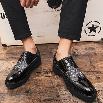 Костюм Британская мужская обувь Весенне-черная универсальная мужская деловая официальная кожаная обувь Повседневная Повседневная обувь Обувь с мягкой подошвой Мужская