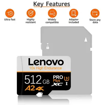 Lenovo 2TB 1TB Карта памяти 64GB 128GB 256GB 512GB Высокоскоростная Флэш-карта TF SD Card 256 128 64GB Маленькая флэш-карта TF SD MemoryCard