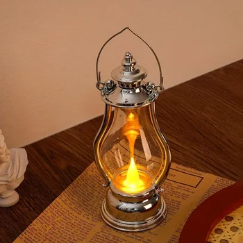 Светодиодная маленькая масляная лампа в стиле ретро, портативный ветряной чайник, электронные свечи, украшения для спальни, гостиной, керосиновые лампы