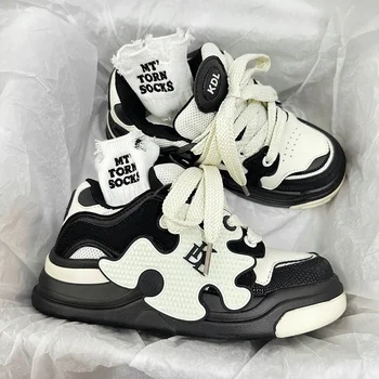 Новые модные мужские кроссовки Black White Puzzle, уличная обувь для ходьбы в корейском стиле, Удобные дышащие Модные баскетбольные кроссовки