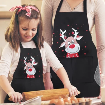 Фартуки для приготовления пищи с регулируемым ремешком для детей, Рождественские Кухонные фартуки с передним карманом для рисования, которые можно стирать