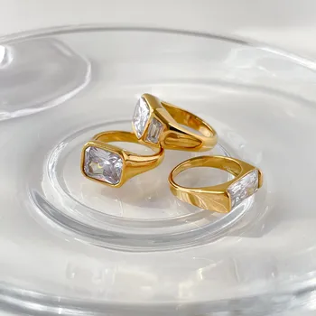 Золотые кольца без потускнения С крупным цирконом, Металлические кольца в стиле хип-хоп для женщин, мужская мода, Свадебные украшения для помолвки.