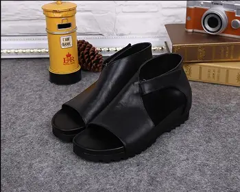 Новые мужские сандалии, модная летняя обувь, мужские сандалии на платформе 3-5 см, увеличивающие рост, черные римские туфли из натуральной коровьей кожи
