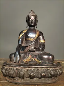 13-Дюймовая коллекция Тибетского храма, старинная бронзовая мозаика, драгоценный камень Шакьямуни, Будда медицины, платформа для поклонения лотосу, Городской дом будды