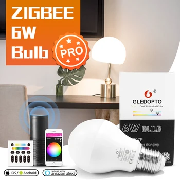 GLEDOPTO Zigbee 3.0 Smart RGB LED Лампочки С Регулируемой Яркостью 6 Вт Pro Совместимы с приложением Tuya App Alexa Echo Plus Voice RF Пульт Дистанционного управления