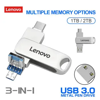 USB-флеш-накопитель Lenovo OTG 3-1 1 ТБ 2 ТБ для компьютера и телефона, трехразовый флеш-накопитель, металлическая вращающаяся креативная карта памяти Usb 3.0